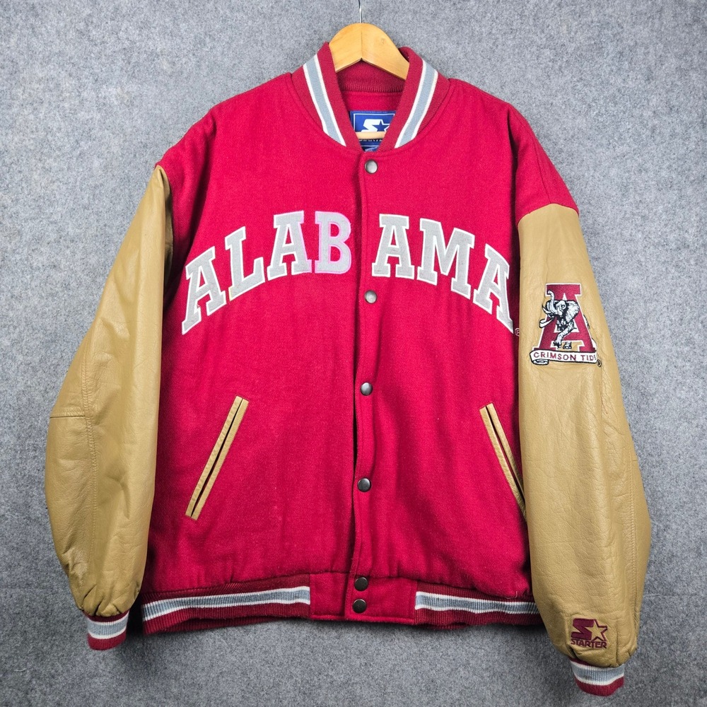 Vtg Starter Alabama Crimson Tide Jacket Mens L Red Varsity Leather Wool NCAA 90s